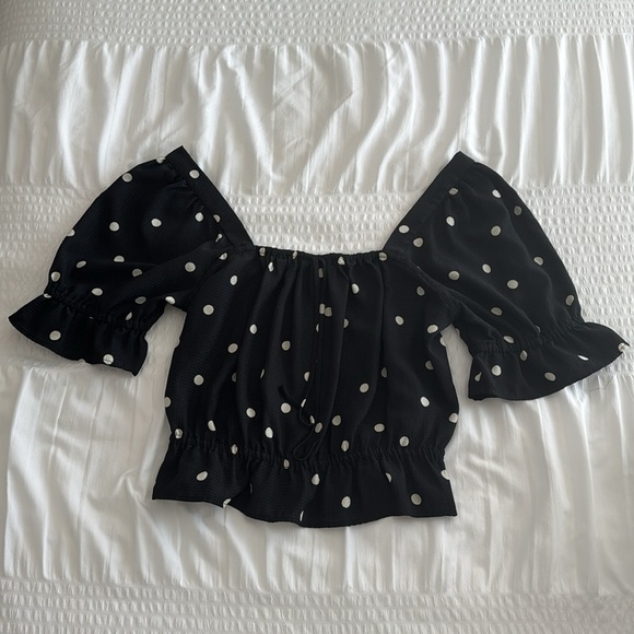 H&M black and cream polka dot blouse size medium - Picture 1 of 8